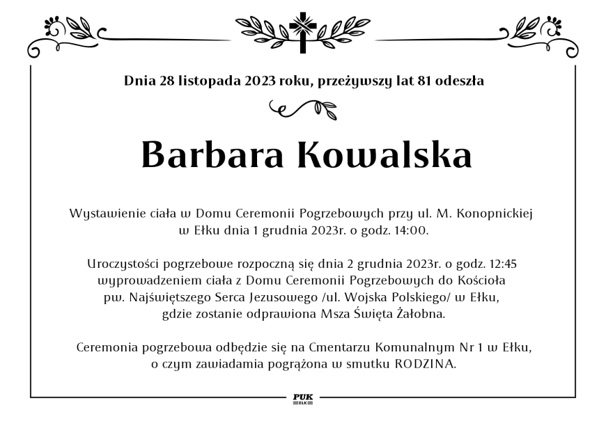 Barbara Kowalska - nekrolog